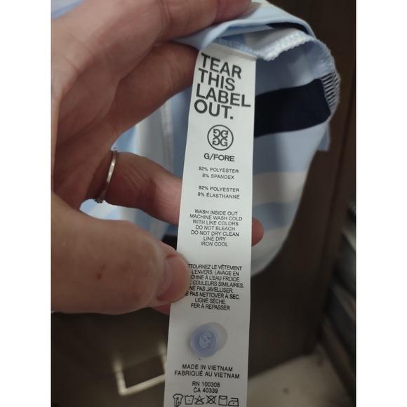 G/FORE Sleeveless Golf Polo Shirt Striped Athletic Top Blue White Large - Picture 5 of 6